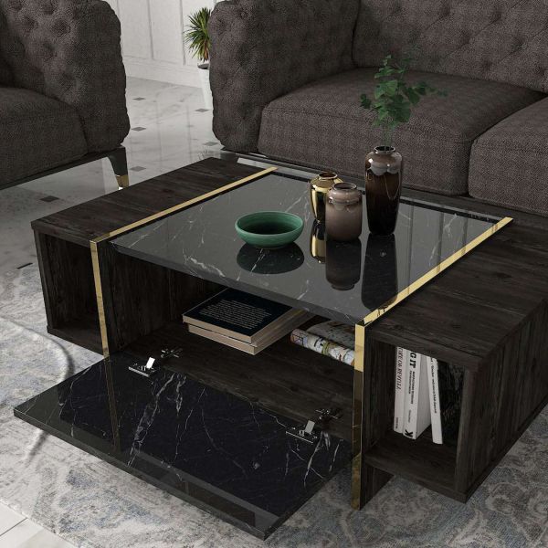 Table basse en aggloméré imitation marbre noir Veyron - 6