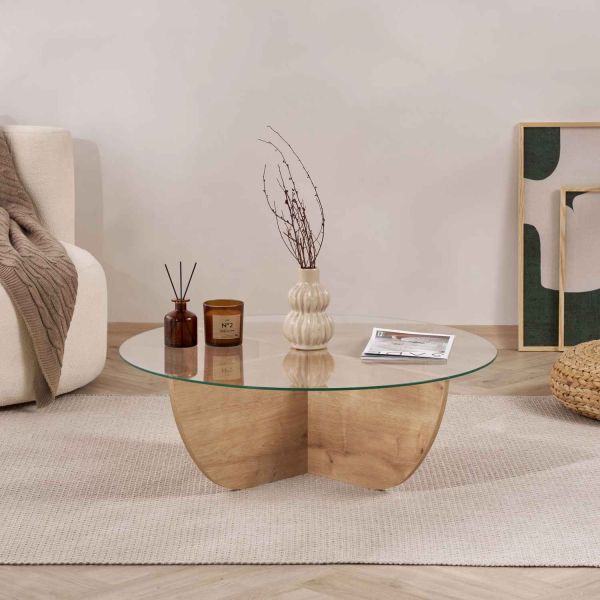 Table basse en aggloméré et verre trempé Liya - 8