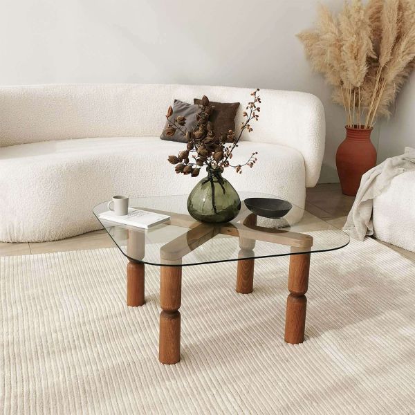 Table basse en bois massif et verre - 5