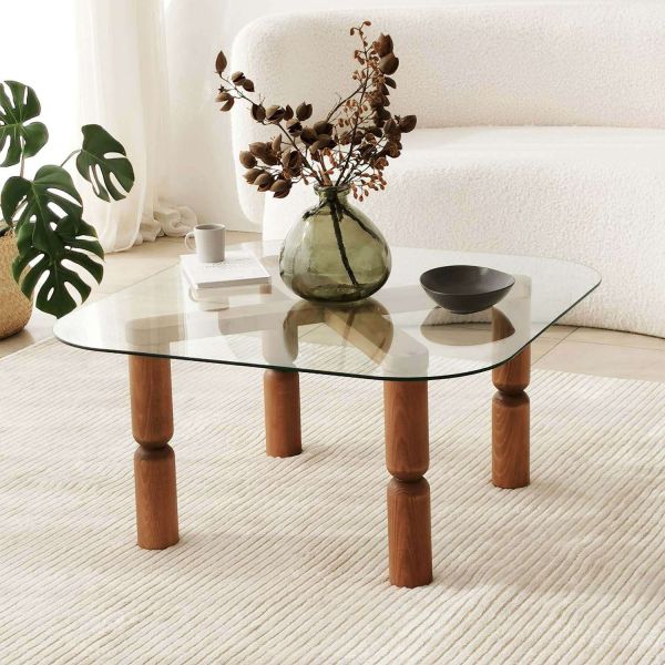 Table basse en bois massif et verre - 6