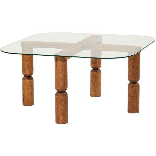 Table basse en bois massif et verre