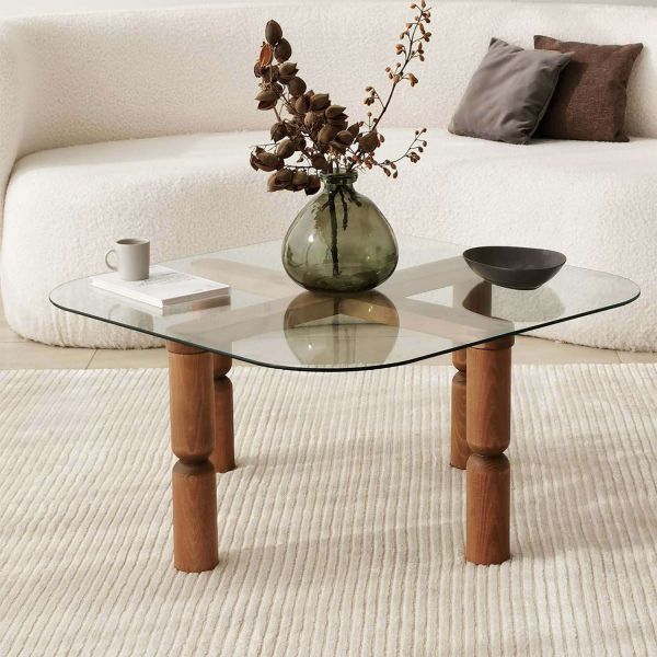 Table basse en bois massif et verre - HANAH HOME