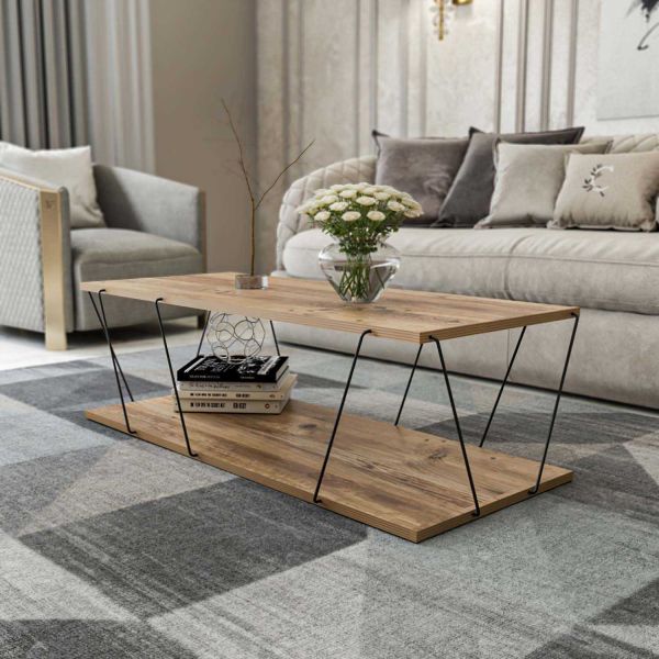 Table basse bois et métal filaire noir 120 cm - 59,90