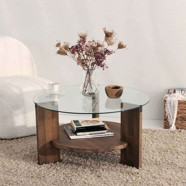 Table basse en bois et verre Mondo - HANAH HOME