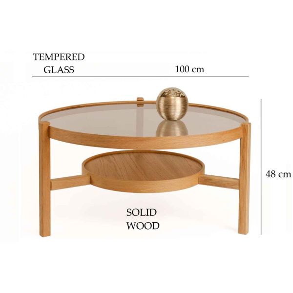 Table basse en bois et verre trempé Flora - ASI-2713
