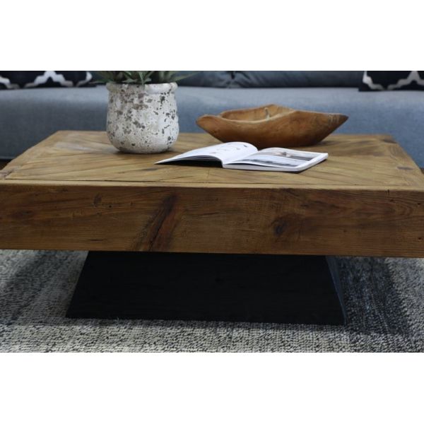Table basse carrée en pin recyclé REWOOD - 5