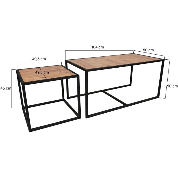 Table basse imitation bois et métal Atlantis (Lot de 2) - ASI-0334