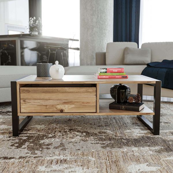 Table basse imitation bois et métal Atlantic - HANAH HOME