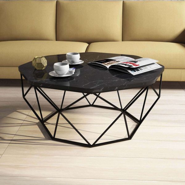 Table basse en métal plateau imitation marbre Diamond - HANAH HOME