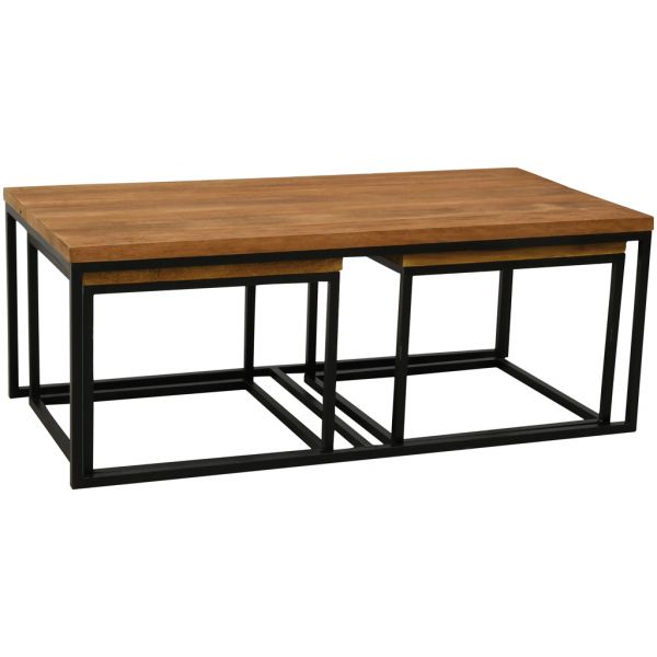 Tables basses modulables en bois recyclé et métal LOFT (Lot de 3) - AUBRY GASPARD