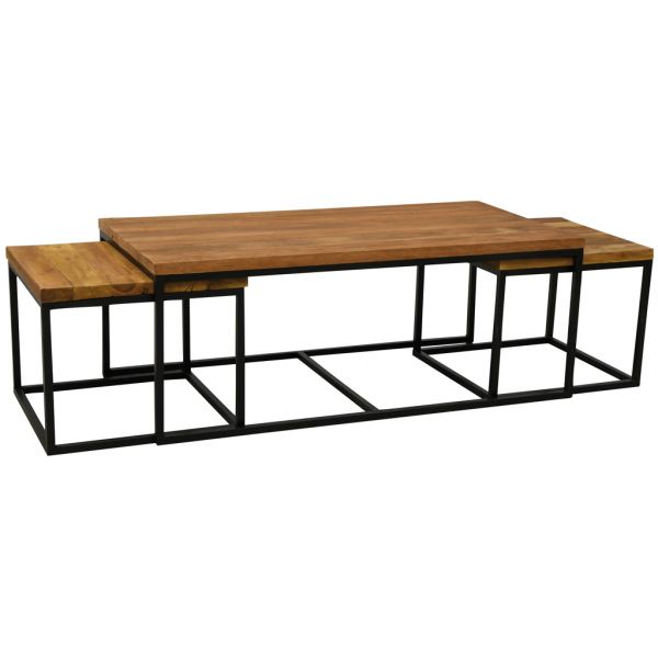 Tables basses modulables en bois recyclé et métal LOFT (Lot de 3)