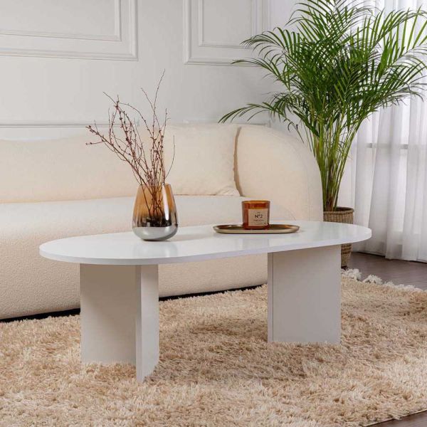 Table basse ovale en aggloméré Sable - HANAH HOME