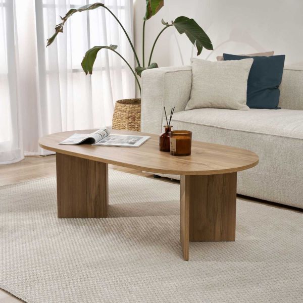 Table basse ovale en aggloméré Sable - HANAH HOME