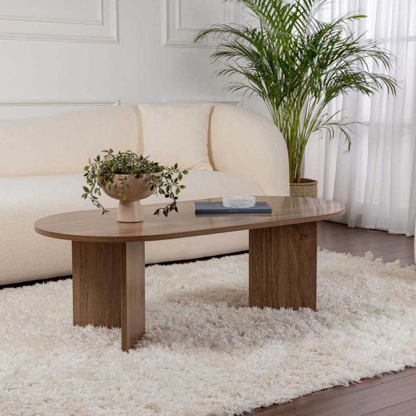 Table basse ovale en aggloméré Sable - HANAH HOME