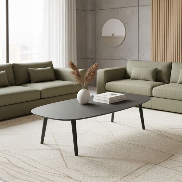 Table basse ovale en métal texturé noir - 8