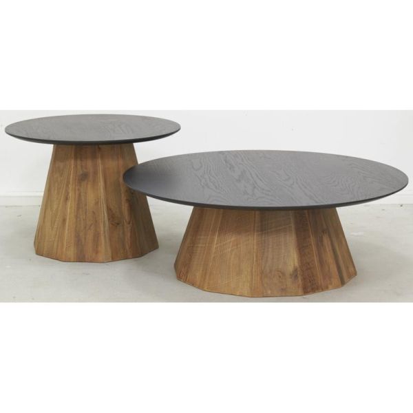 Table basse en pin recyclé naturel et noir REWOOD - 6