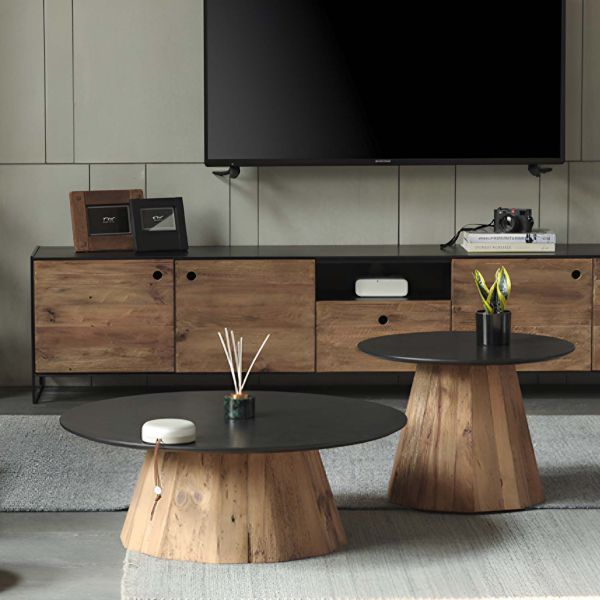 Table basse en pin recyclé naturel et noir REWOOD - AUBRY GASPARD