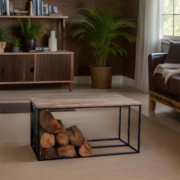 Table basse porte bûches en bois et métal Rondo - AUBRY GASPARD