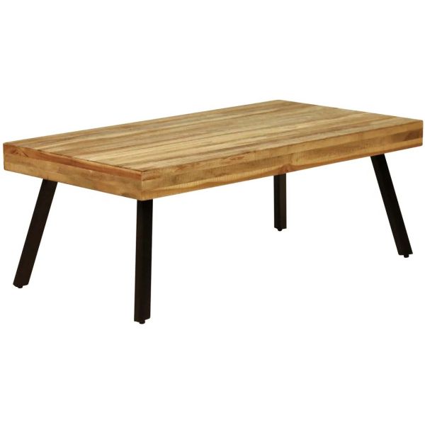 Table basse rectangulaire en teck recyclé et métal Woody