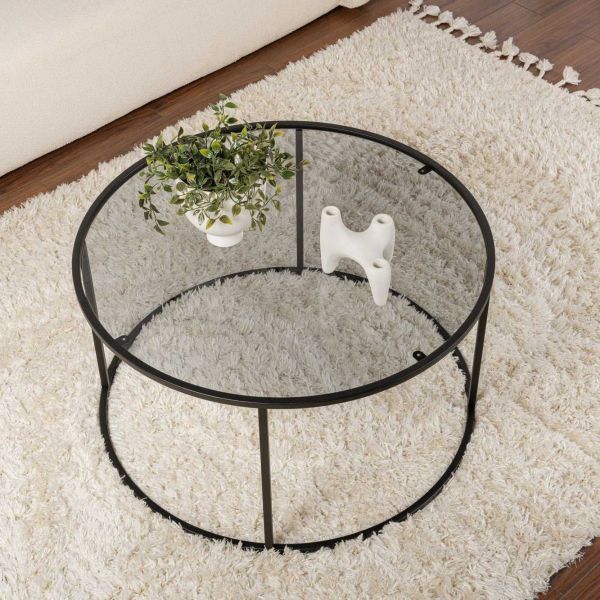 Table basse ronde en métal et verre Aurum - 5