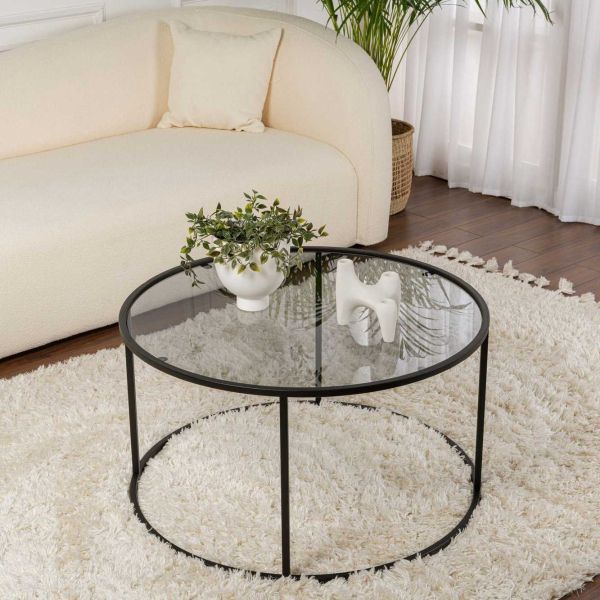 Table basse ronde en métal et verre Aurum - HANAH HOME