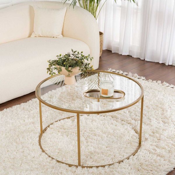 Table basse ronde en métal et verre Aurum - HANAH HOME
