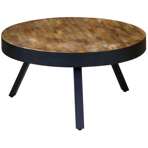 Table basse ronde en teck recyclé et métal Woody