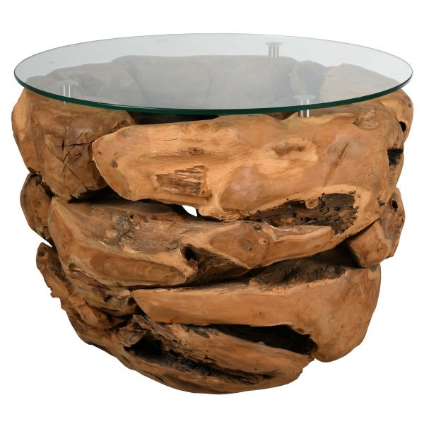 Table basse en teck et en verre Cavi
