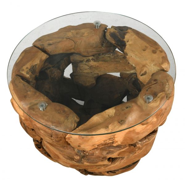 Table basse en teck et en verre Cavi - AUBRY GASPARD