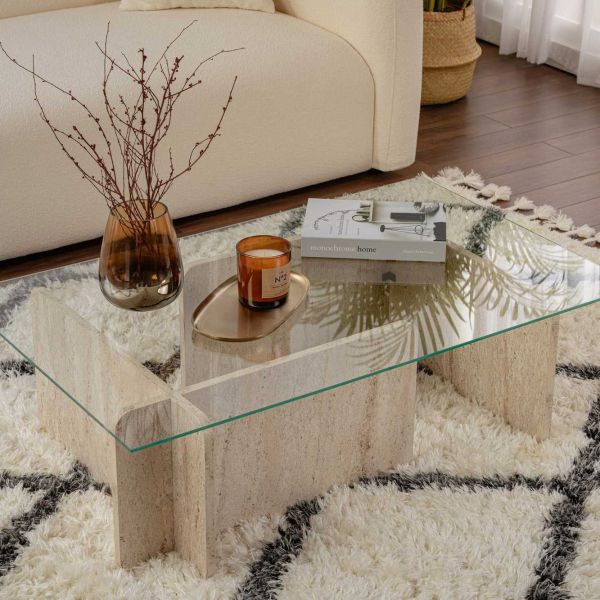 Table basse en verre et aggloméré Flavio - HANAH HOME