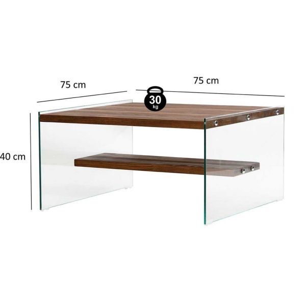 Table basse en verre et bois brut Aqua - ASI-0678