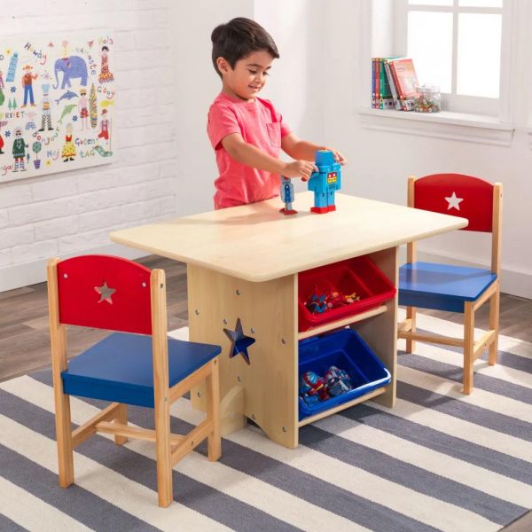 Table, chaises et bac rangement enfant en bois - 9