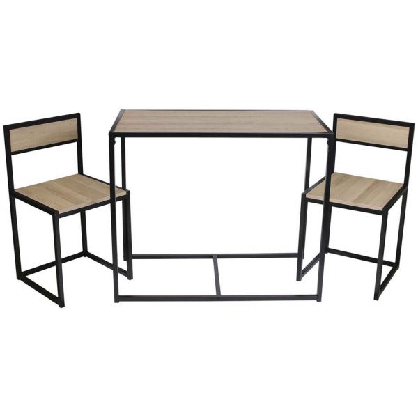 Table et 2 chaises et bois et métal Otis