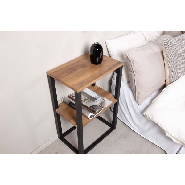 Table de chevet en acier et MDF imitation teck Rise - 99,90