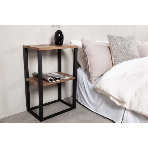 Table de chevet en acier et MDF imitation teck Rise - VENTURE HOME