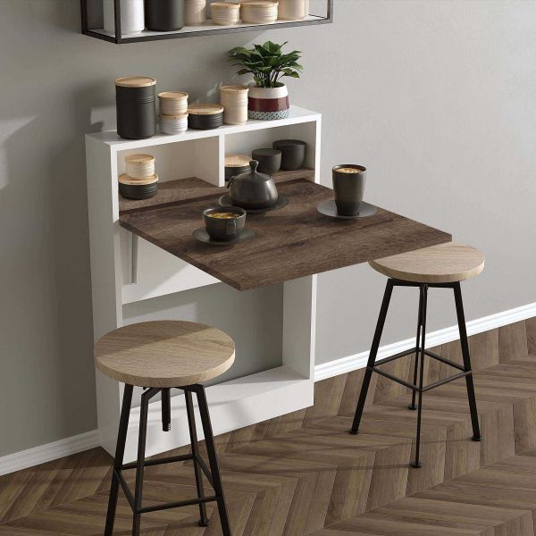Table de cuisine pliante avec rangements Bracked - HANAH HOME