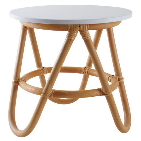 Petite table d'appoint en rotin et MDF laqué