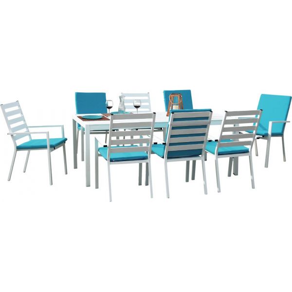 Table et fauteuils en aluminium 8 personnes Opal - IND-0376