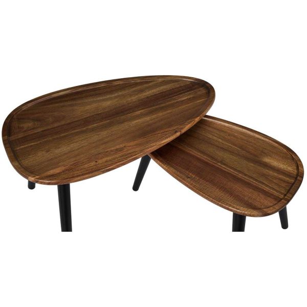 Table gigogne galet en acacia (Lot de 2) - CMP-5172