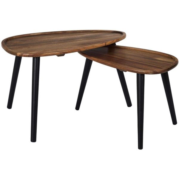 Table gigogne galet en acacia (Lot de 2)