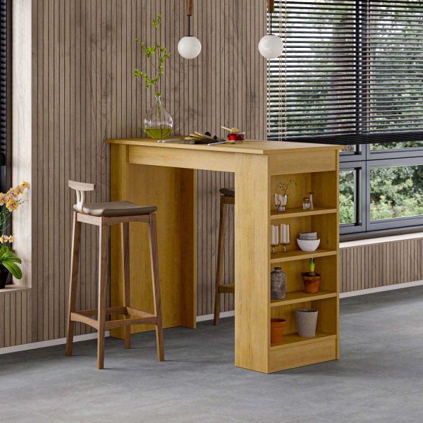 Table haute avec étagères en agglomère Swallow - HANAH HOME