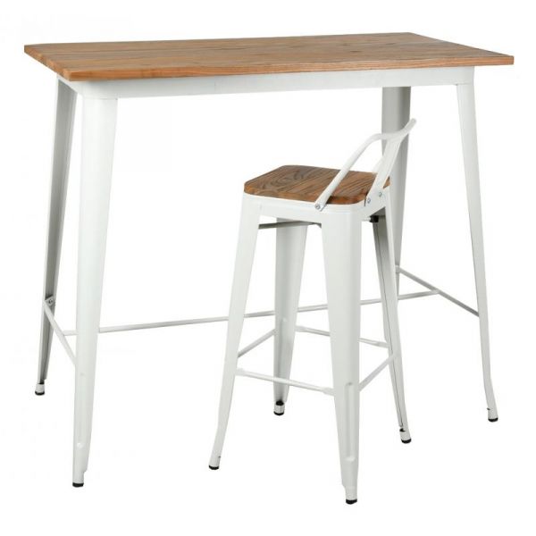 Table haute en métal laqué et bois d'orme huilé - AUB-4035