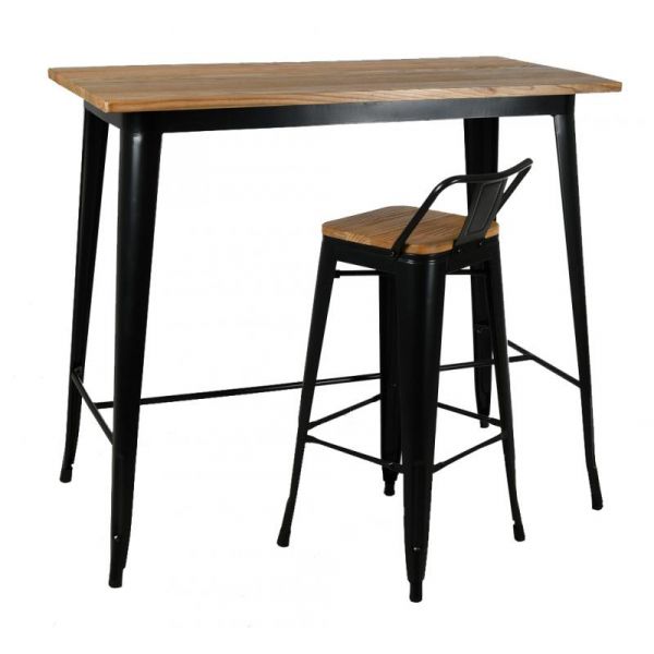 Table haute en métal laqué et bois d'orme huilé - 349
