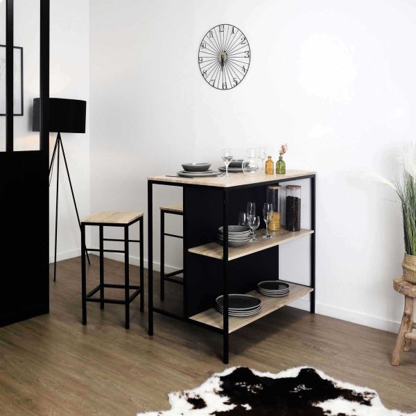 Table ilot en bois avec 2 tabourets Loka - 8