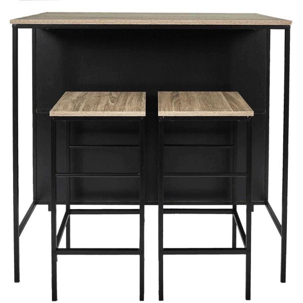 Table ilot en bois avec 2 tabourets Loka - CMP-5169