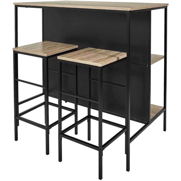 Table ilot en bois avec 2 tabourets Loka