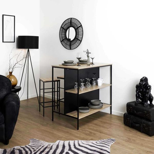 Table ilot en bois avec 2 tabourets Loka - THE HOME DECO FACTORY