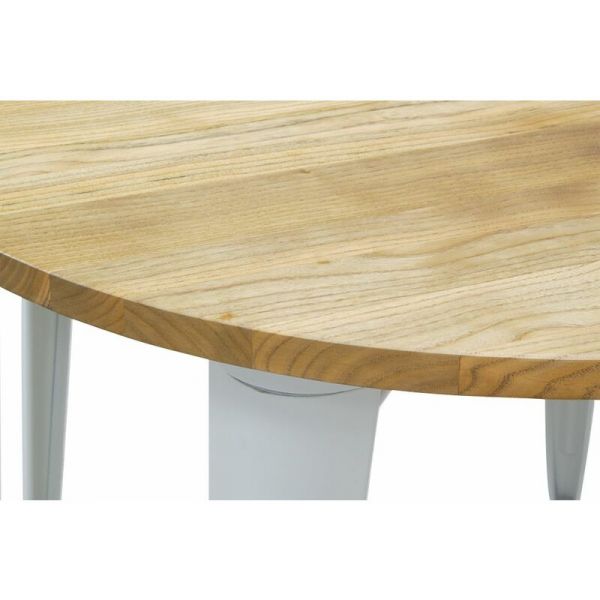 Table ronde industrielle en métal blanc et bois d'orme huilé - AUBRY GASPARD