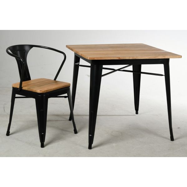 Table carrée industrielle en métal et bois d'orme huilé - AUBRY GASPARD