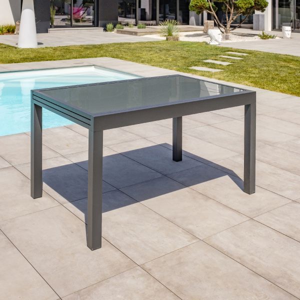 Table de jardin en aluminium et plateau verre avec rallonge intégrée Tolede - DCB-0195